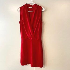 Aritzia Babaton Womens Phoenix Faux Wrap Mini Dress Red Solid Drape Crepe 4 New